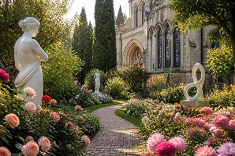 « Ce jardin ne cesse de m’émerveiller » : une promenade captivante entre fleurs, église et sculptures